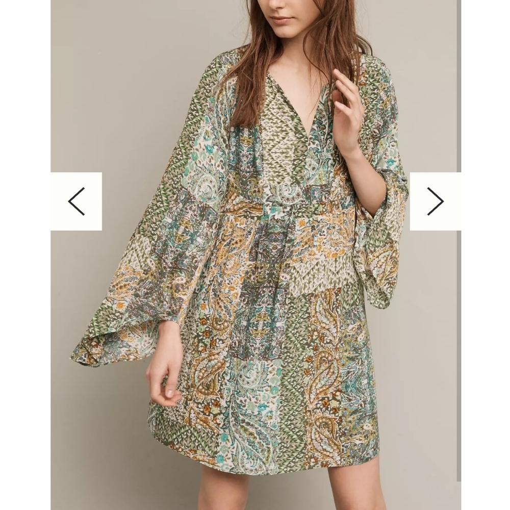 Anthropologie Floreat Amelie 100% Silk Kimono Dress Size 2 Oversized